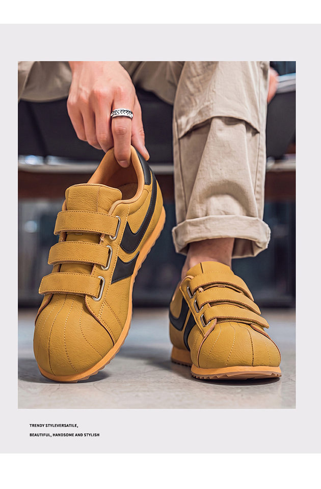 Giày sneaker nam mũi tròn khóa dán kiểu Đức huấn luyện, đế bằng gót thấp 1–3 cm, phối màu trơn — A2862 màu trắng, A2862 màu vàng, A2862 màu đen chi tiết 7