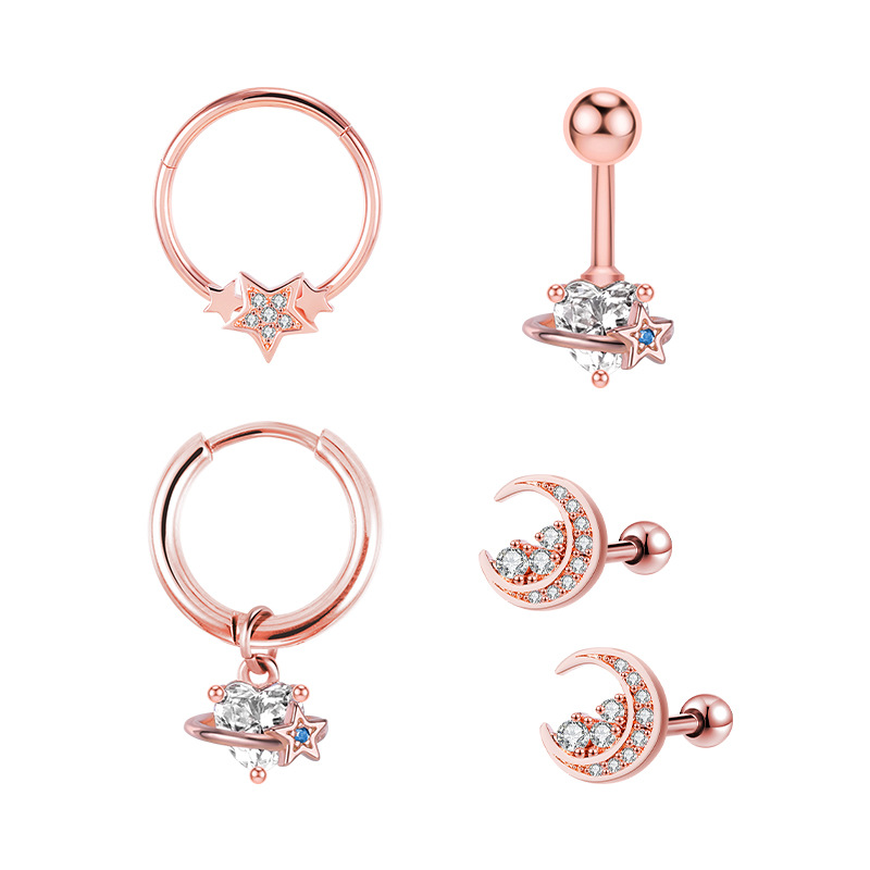 Elegant All-Match Star Moon Earrings with CZ Zircon Stainless Steel for Women detail image 8