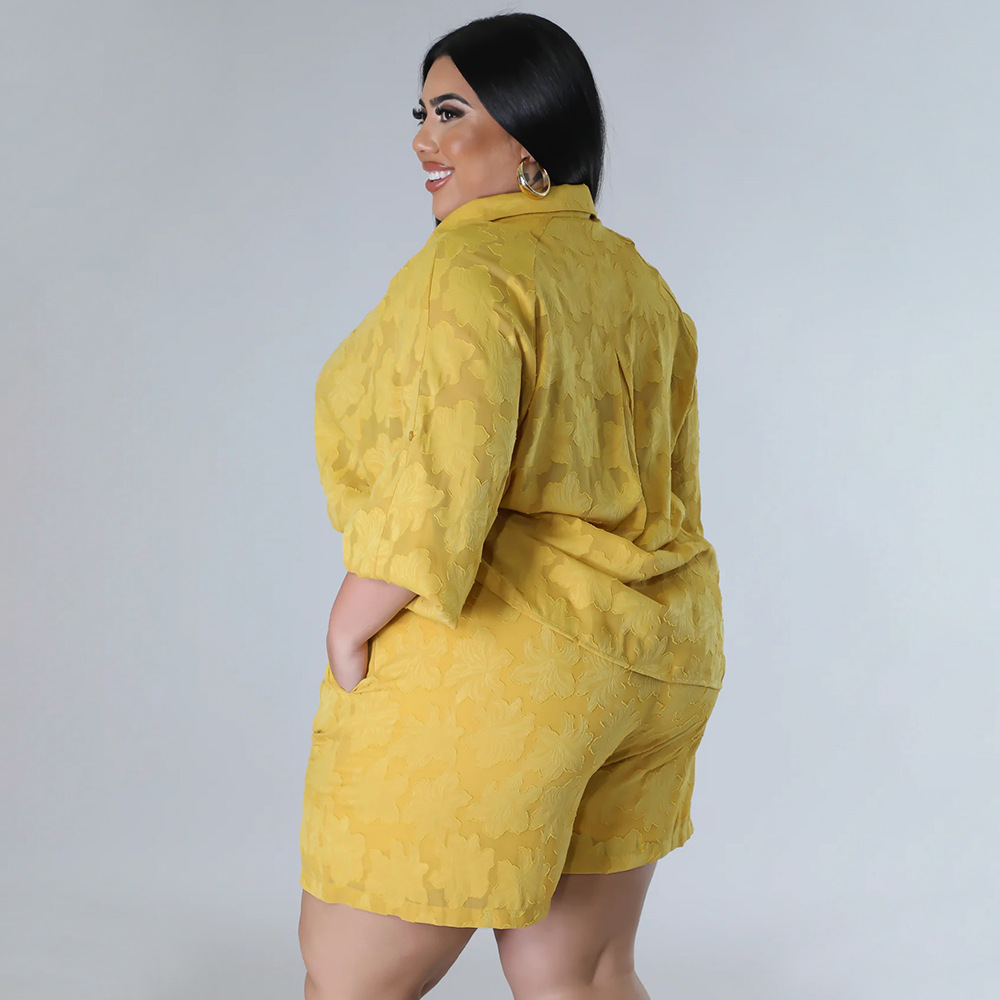 Spring Summer Women's Chiffon Jacquard Clothing Set Hollowed out Top And Shorts_ecoleips.com