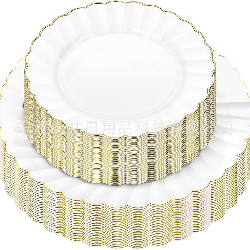 25 person disposable plastic plate petal round plastic plate used for foreign trade of wedding party