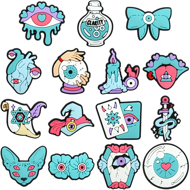 跨境热销女巫系列洞洞鞋鞋花鞋扣pvc软胶装饰配件可拆卸洞洞鞋配