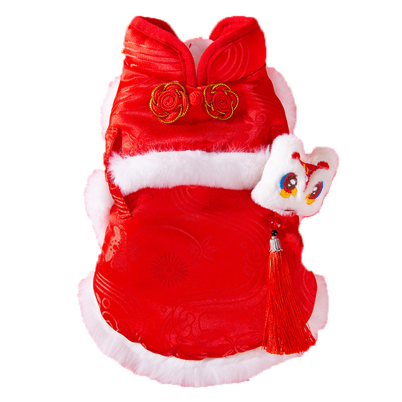 Otoño y invierno perros despierta leones bordas hebilla chino de dos patas Tang traje gato calentamiento de algodón de Año Nuevo ropa de perro mascota