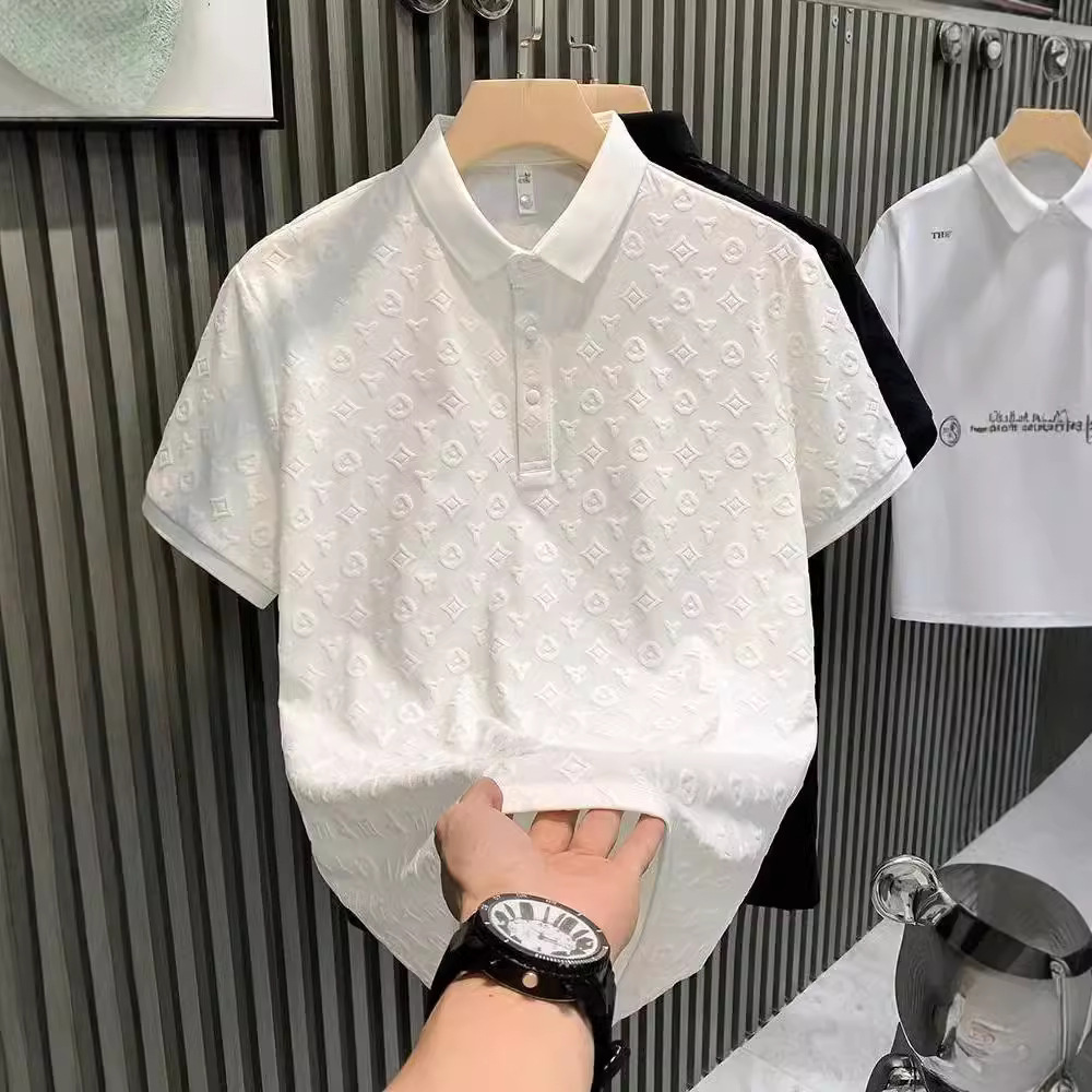 Men's Summer Short-Sleeved Polo Shirt Business Casual Jacquard Lapel Half Sleeve T-Shirt With Collar High End Fashion Top_viptrois.com