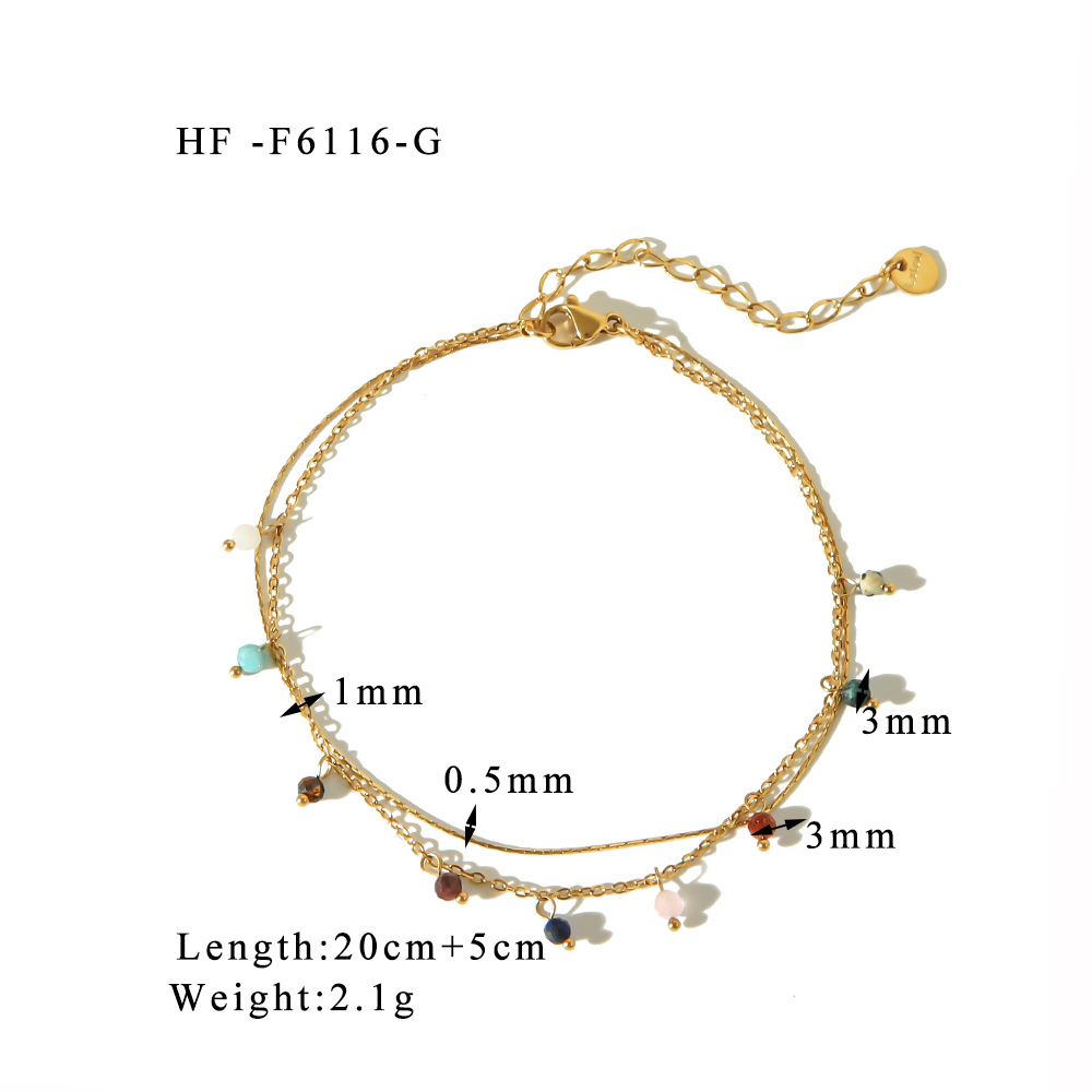 Estilo bohemio nuevo color de acero de titanio colgante de borla de jade natural doble tobillera casual adorno de pie chapado 18K