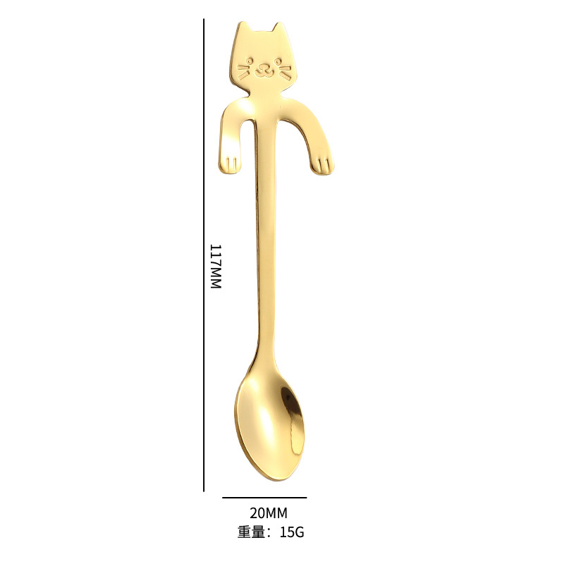 Cuchara de acero inoxidable 304 taza de dibujos animados creativa cuchara de café cuchara de gato colgante chapado en oro cuchara de helado de postre batido