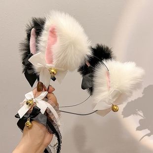 Cat ears bell, head hoop Girl cos cat hair card head jewelry personality maid hair clip bull head hoop head jewelry