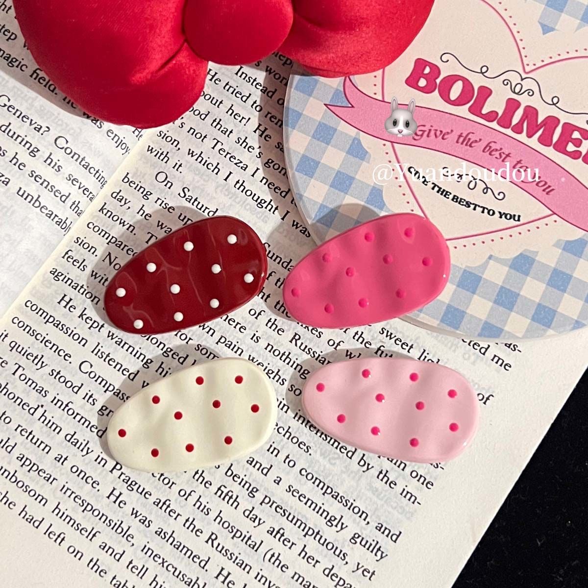 Pink Polka Dot Oval Hairpin Female Forehead Side Bangs Clip Broken Hair Girl Duckbill Clip Sweet Hairpin Headdress