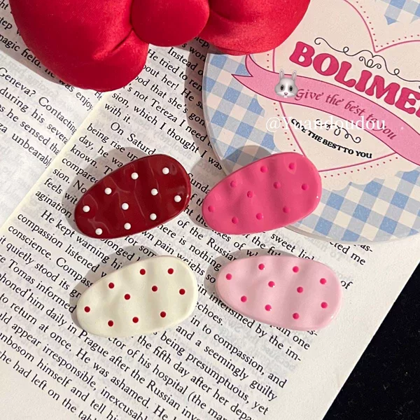 Pink Polka Dot Oval Hairpin Female Forehead Side Bangs Clip Broken Hair Girl Duckbill Clip Sweet Hairpin Headdress