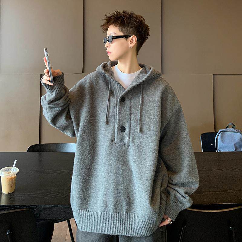 Autumn and Winter Stylish Hooded Sweater for Men, Half-Zip Knitwear, Trendy Brand, Thickened Couple's Pullover Jacket
