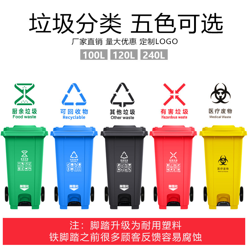 240L foot-operated classification trash can large outdoor commercial…