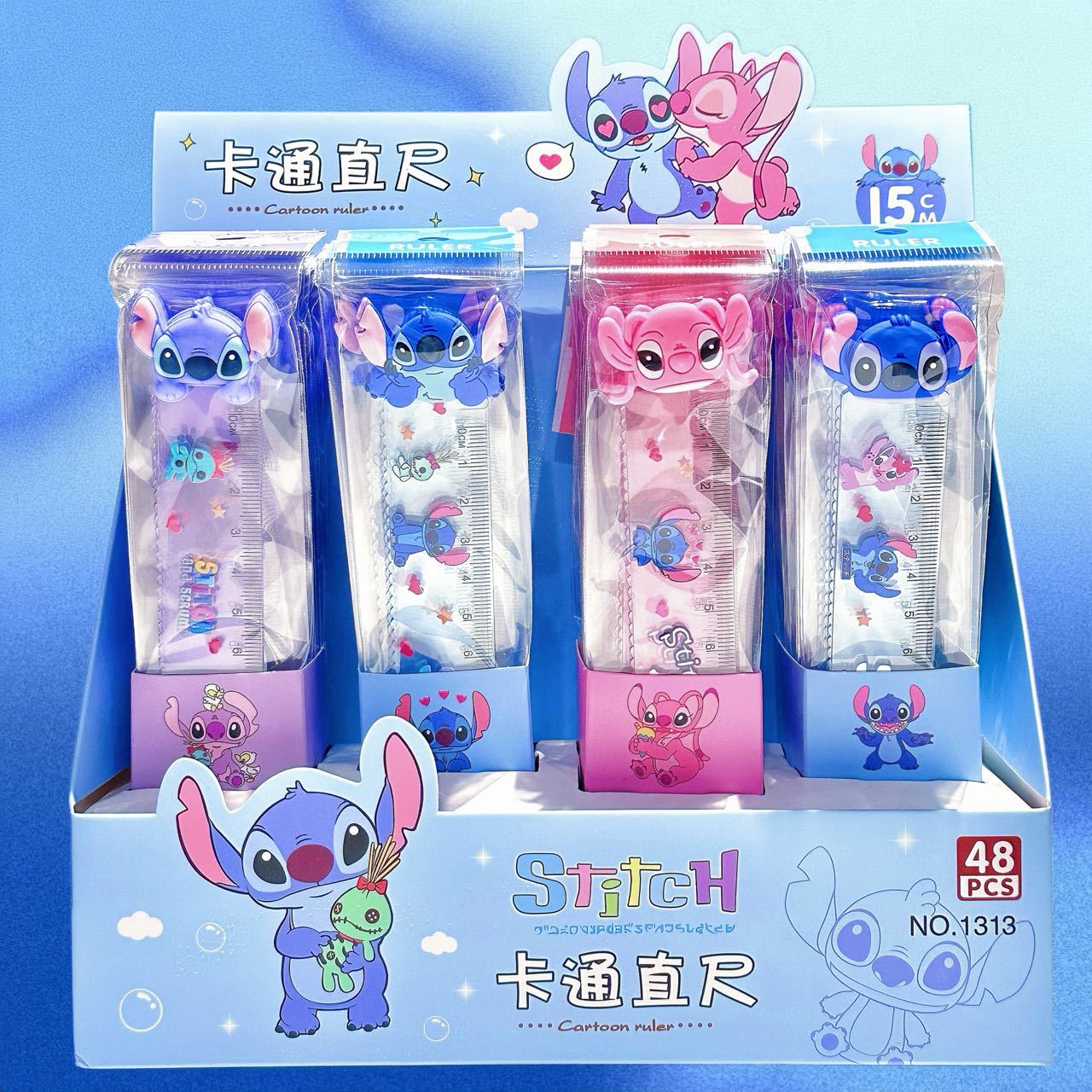 Cartoon Azul 15cm marcadores regla de goma suave muñeca cabeza de dibujos animados hermosa regla recta regla de medición de estudiantes de primaria