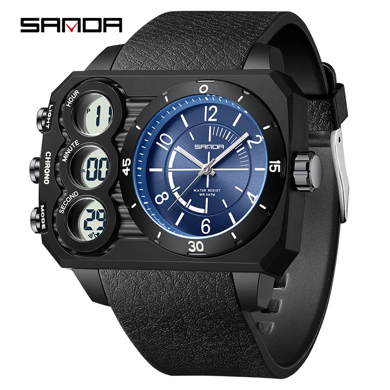 Reloj electrónico SANDA Reloj deportivo multifunción de cuenta regresiva de doble pantalla Reloj de estudiante de gran esfera luminoso impermeable