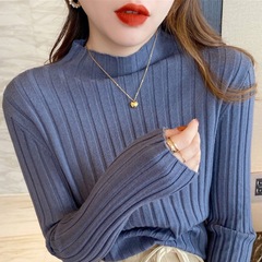 女性用ピットハーフタートルネックボトリングシャツ、女性用インナーセーター、秋冬白のスタイリッシュな万能トップス、黒のセーター