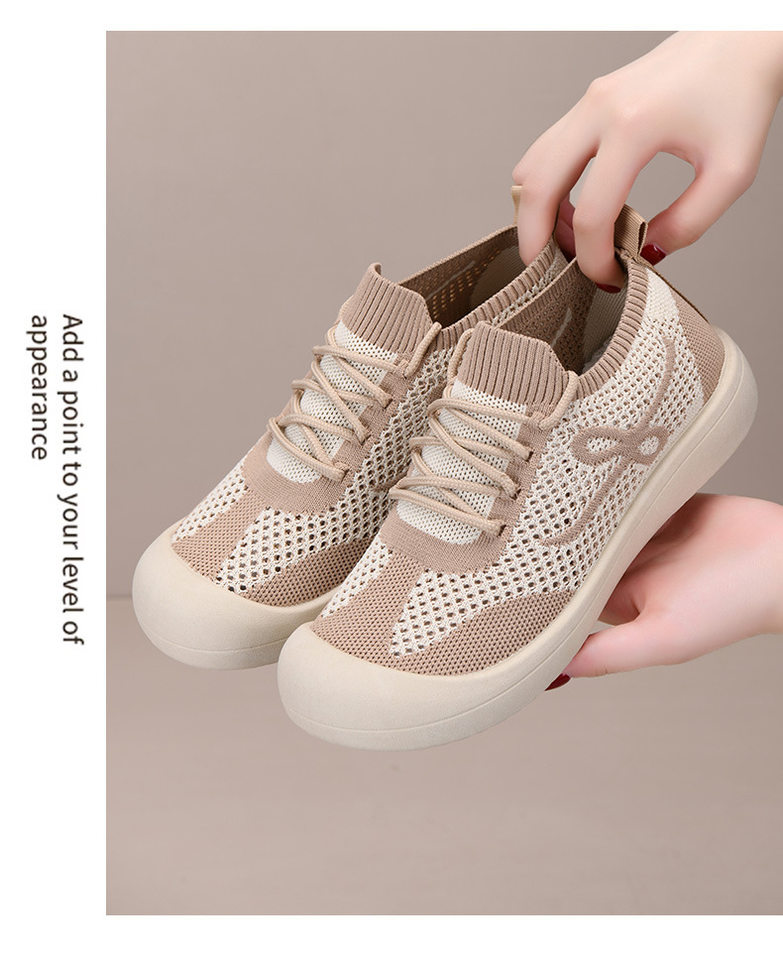 Giày lười nữ vải lưới thoáng khí đế bằng mềm, kiểu dáng một lớp dễ mang — Kaki dệt vải bay nữ, Nữ dệt thoi-vàng be, Nữ dệt thoi-đen chi tiết 25