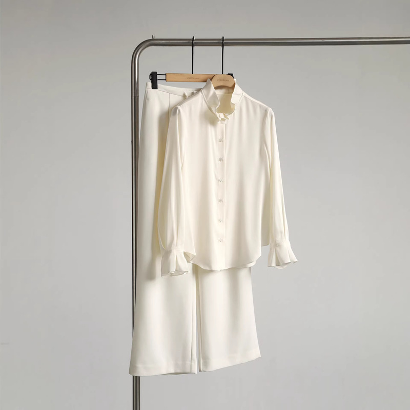 High-End Taste 19mm Stretch Double-Georgette Silk Ruffled Elegant Shirt
