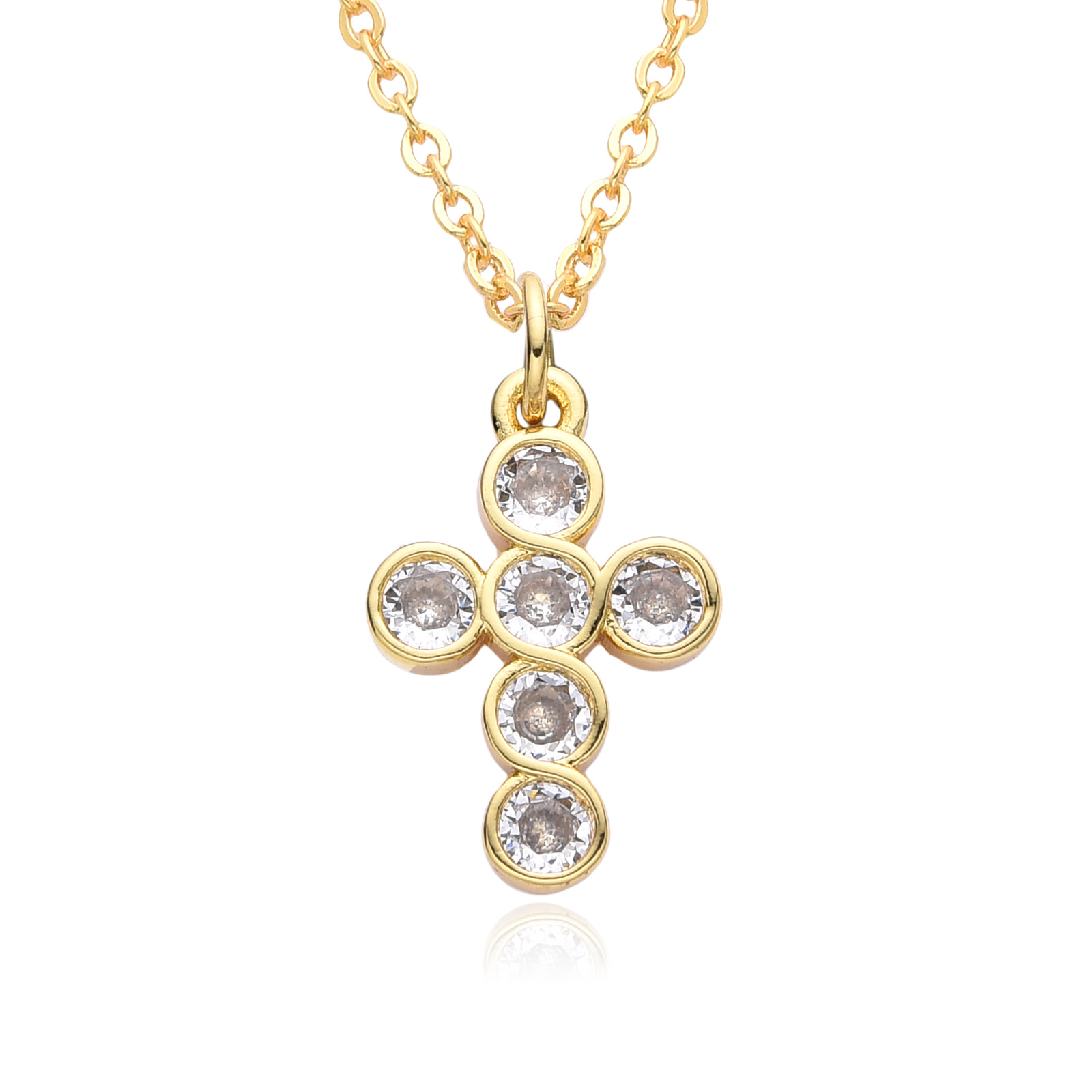 14g Weight Gold Plated Plating Material Zircon Inlay Material Pendant Necklace Classification cable chain Chain Type 1 Piece Quantity Holiday, Daily Occasion Copper Material Cross Pattern Women's Gender Hollow Out, Inlay Design Simple Style, Shiny Style Copper Gold Plated Simple Style Shiny Cross Hollow Out Inlay Zircon Pendant Necklace 11