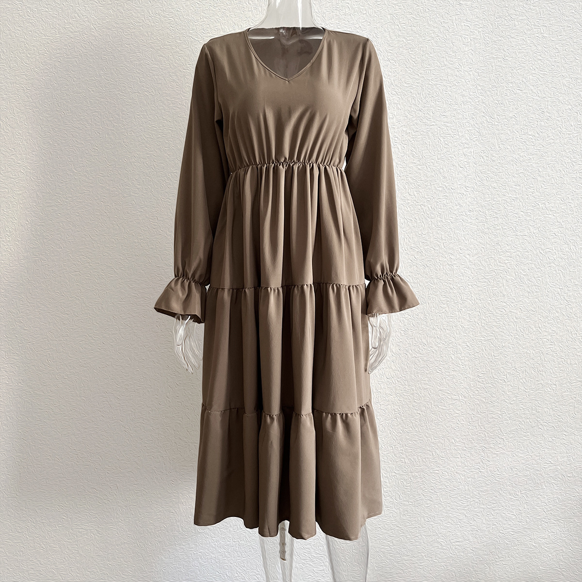 V neck Dress Flared Sleeves Long Sleeves Large Swing Dress Women Chiffon Summer Women Clothing