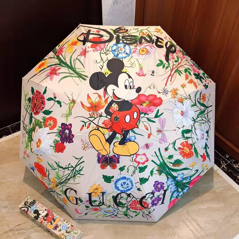 Tide Brand Mickey Umbrella Three Folding Automatic Sunny Umbrella Cartoon Student Female Sunshade Umbrella Adult Sunny and Rainy Umbrella