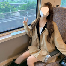 英伦风套装卡其色短款翻领夹克外套女秋季百褶半身裙小个子两件套