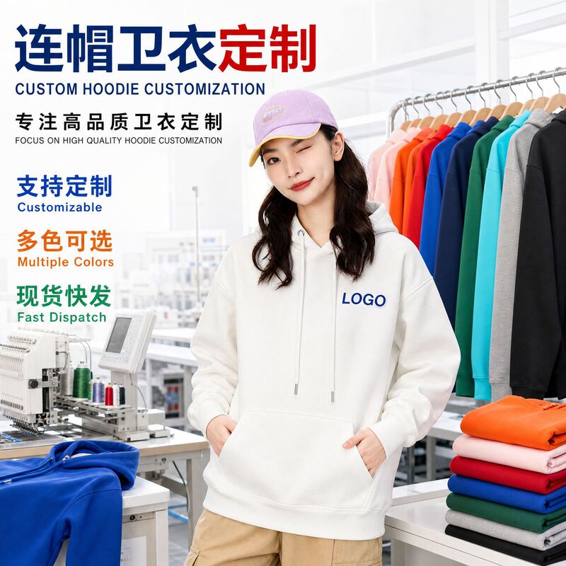 Pure Cotton Round-Neck Hooded Sweatshirt, Custom-Made, Loose Fit, Oversized Drop Shoulder Workwear, Logo Printed, Pullover, Zipper, Solid Color, Unisex Pure Cotton Round-Neck Hooded Sweatshirt, Custom-Made, Loose Fit, Oversized Drop Shoulder Workwear, Logo Printed, Pullover, Zipper, Solid Color, Unisex