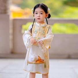 汉服女童秋装宝宝中国风玉兔马甲旗袍连衣裙女孩古装儿童中秋唐装
