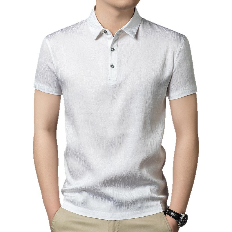 Áo polo nam lụa tơ tằm cao cấp tay ngắn cổ bẻ — Trắng 6130