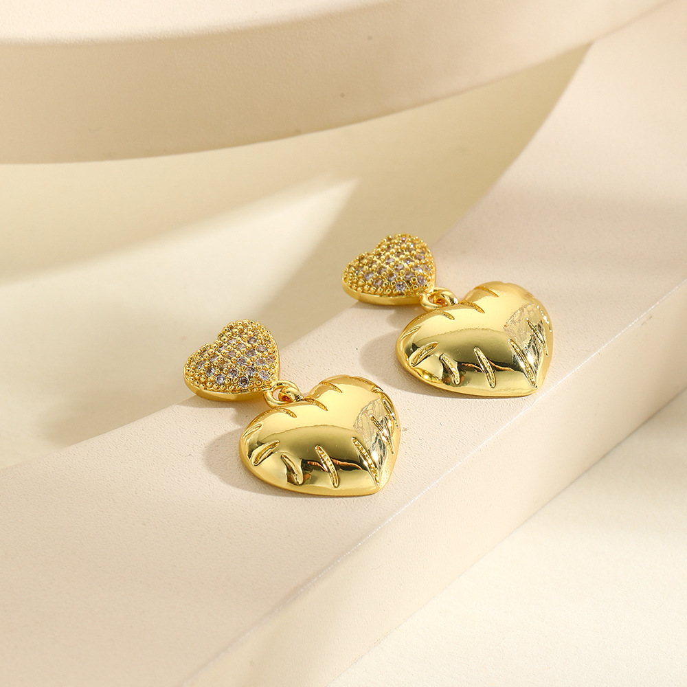 Star, Heart Shape Pattern 1 Pair Elegant Simple Style Star Heart Shape Copper Zircon 18K Gold Plated Drop Earrings