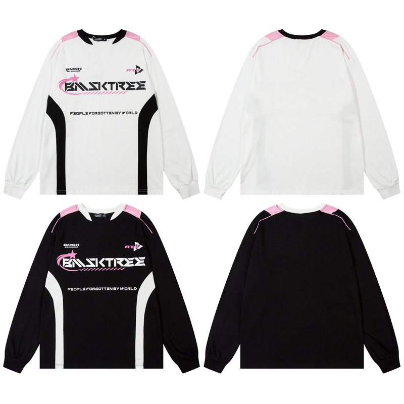 Men's Clothing Atmosphere Color Matching Loose Crewneck Long-sleeved T-shirt Sweatshirt Men's and Women's Instagram Popular Brand All-match Top_voghion.com