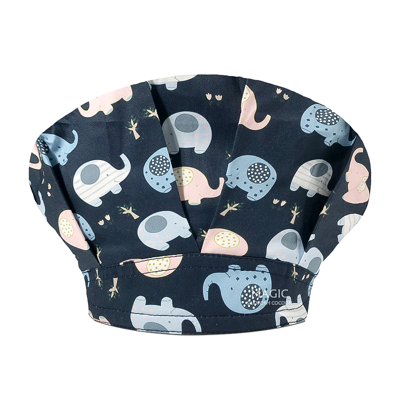 Sombrero de enfermera mujer chef cocinando cocina a prueba de aceite a prueba de humo pérdida de cabello sombrero esponjoso sombrero impreso puntera sombrero de trabajo ajuste elástico