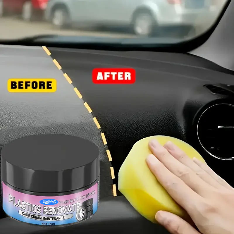 Black Car Interior Restoration Wax - Tire Polishing and Plastic Renovation Wax - Glossy Coating Dashboard Steering Wheel