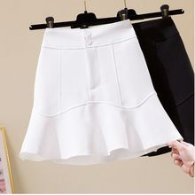 高腰a字鱼尾半身裙女夏季2023白色韩版短裙设计感西装荷叶边裙子