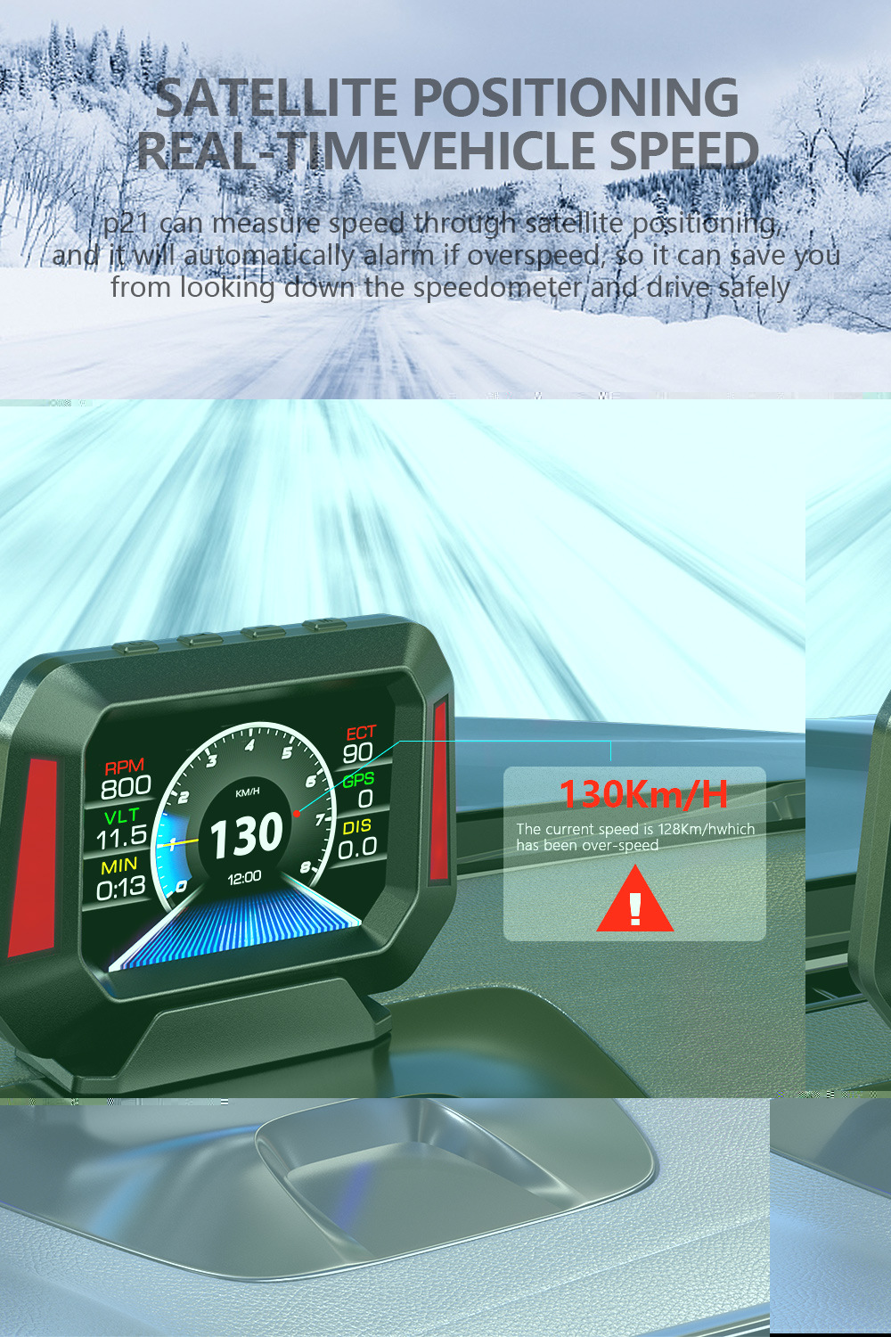 Weiying P21 Head-Up Display Portable In-Car Hud Multi-Function Driving Computer with Inclinometer and Speedometer