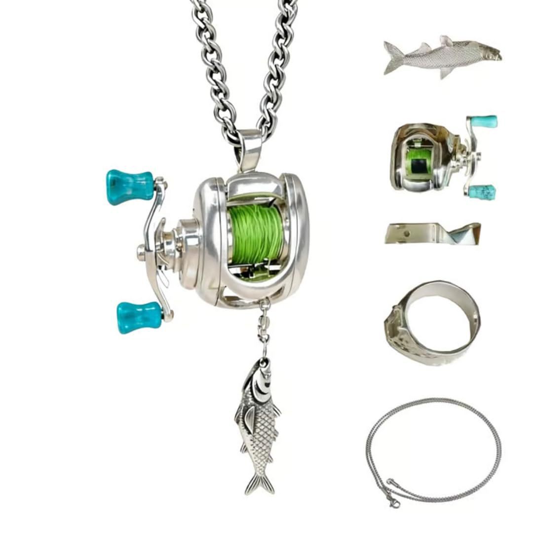 Cross-Border Quirky and Unique Mini Fishing Reel Jewelry Set Necklace