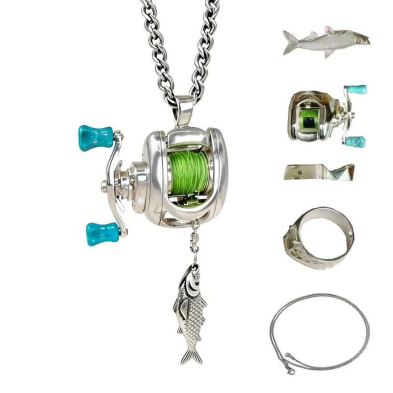 Cross-Border Quirky and Unique Mini Fishing Reel Jewelry Set Necklace Cross-Border Quirky and Unique Mini Fishing Reel Jewelry Set Necklace