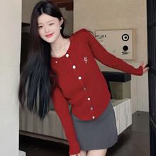 韩版早秋季新款学院风纯色麻花毛衣开衫女小个子修身短款针织外套