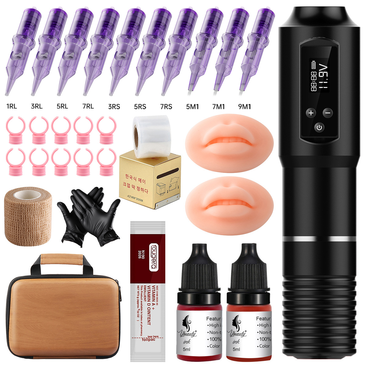 Tuffking pantalla inalámbrica conjunto de bordado todo en uno tira batería lápiz de tatuaje labial blanqueador tatuaje suministros de bordado
