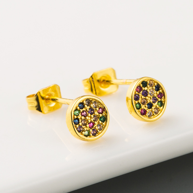 Korean Fashion Exquisite Small Golden Circle Copper Micro-inlaid Color Zircon Simple All-match Earrings display picture 3