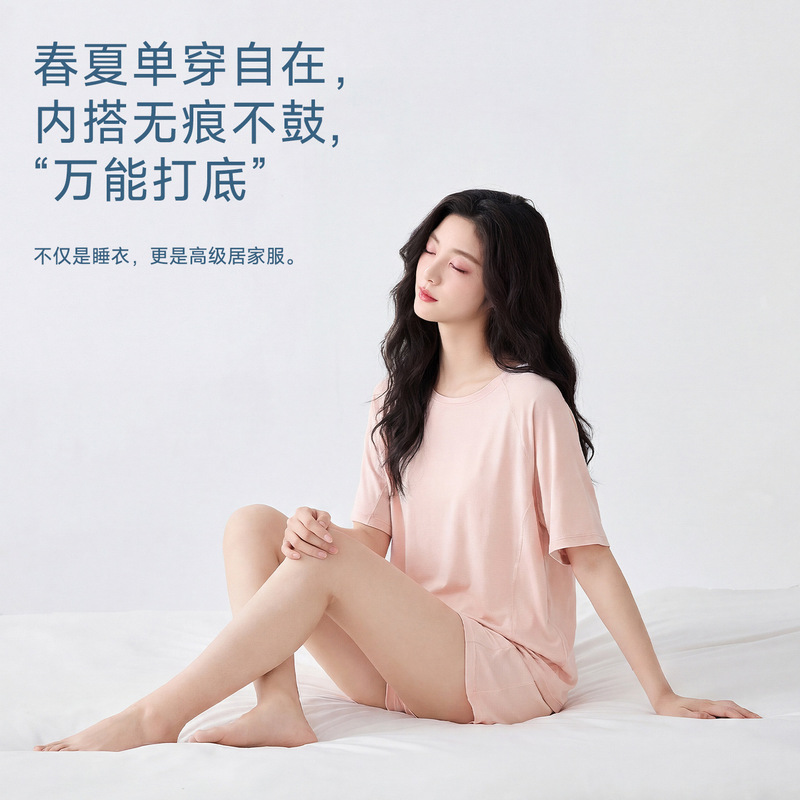 Women's Summer Pajamas with Chest Pads, Lyocell Short-Sleeve Shorts, Super Stylish and Unique, Beautiful Deep Sleep Style Loungewear Set Women's Summer Pajamas with Chest Pads, Lyocell Short-Sleeve Shorts, Super Stylish and Unique, Beautiful Deep Sleep Style Loungewear Set