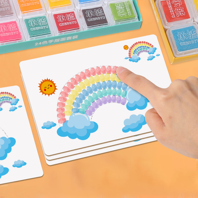 Children's Finger Painting Angel Painting Album Kindergarten Palm Stippling Toy Ink Pad Painting Tool Paint 24 Colors