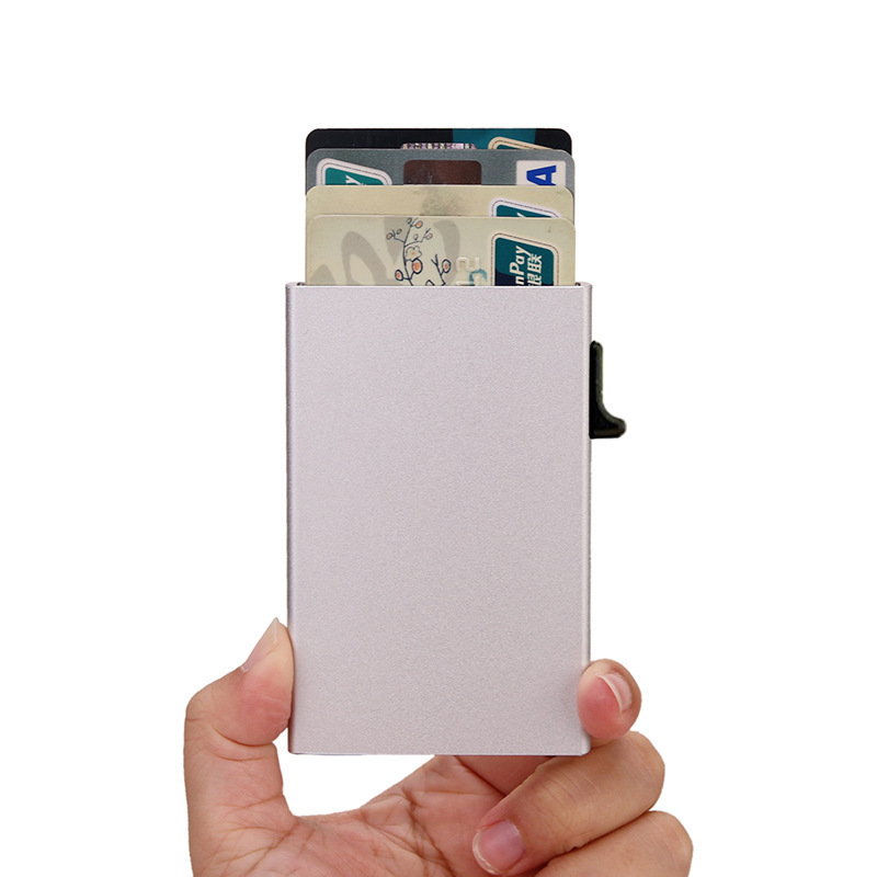 Aluminum Alloy Side Push Card Box Rfid Degaussing Anti-Theft Credit Card Business Card Holder Multi-Function Card Holder One-Click Card Issuance