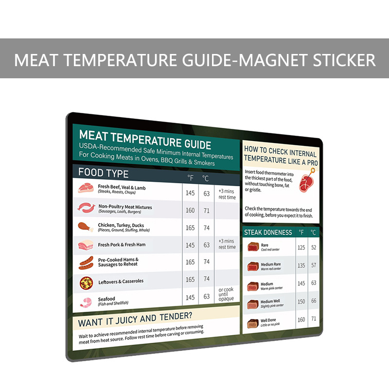 Amazon Hot Kitchen Stickers Barbecue Meat Temperature Guide Barbecue Guide Magnetic Stickers Waterproof Soft Magnetic Stickers