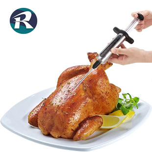 304 Stainless Steel Turkey Needle Meat Syringe Double Needle Turkey Seasoning Pump Barbecue Tool Outdoor Seasoning