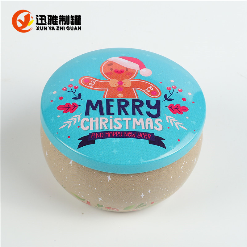 Navidad vela redonda tarro de hierro aromaterapia 2,2 oz tarro de hojalata en stock Festival de Navidad aromaterapia vela tarro 70g