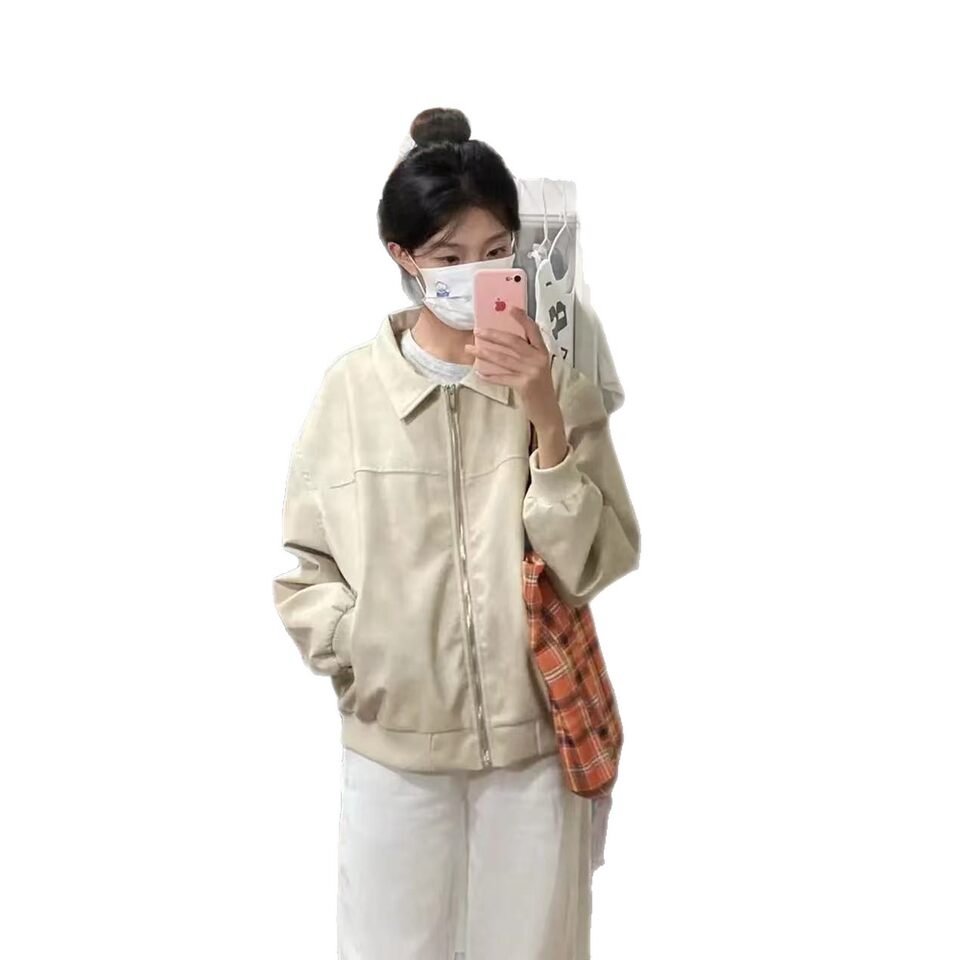 Áo khoác jacket nữ dáng rộng cổ ve áo dài tay phong cách casual — áo khoác mơ