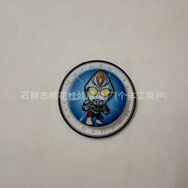 跨境爆品纺织辅料萌系奥特曼pvc胶章圆形UV彩印闪光灯壳时尚标牌