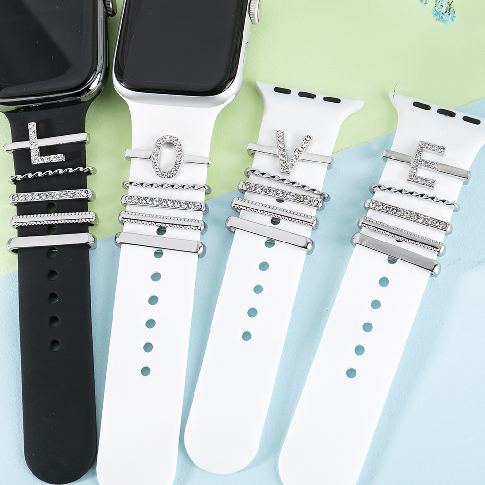 Smart watch accessories letter five-piece set for applewatch watch strap silicone strap decorative trephine