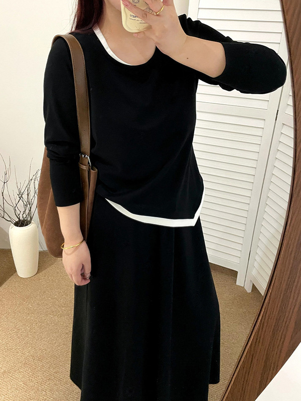 大码不规则上衣女半裙两件套2025秋胖mm宽松慵懒感针织套装NT1268|undefined