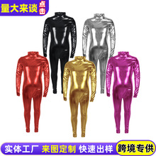 跨境紧身连体衣半包平手平脚zentai烫金漆皮纯色胶衣舞台表演服