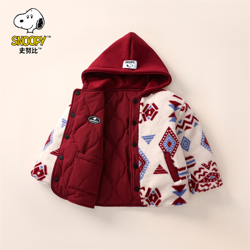 Snoopy Kidsren's Woolen Sweater Thickeneded Winter Style Boys' Reversible Cotton Outwear Autumn and Winter New Warm Cotton Outwear for Small and Medium-Sized Kidsren