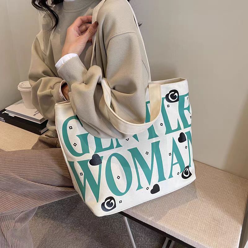 Student canvas bag, large-capacity tote bag, class commuting bag, versatile printed mommy hand bag, shoulder bag, shopping bag Item Picture